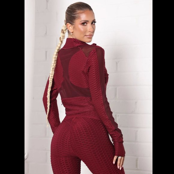 NWOT | Fashion Nova | Textured Crop Active Jacket | Small | Burgundy - Picture 2 of 12